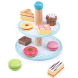 Support en bois avec gâteaux jouets