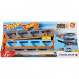 Transporteur de course Hot Wheels 2-en-1 avec piste de 1,8 m et espace de rangement pour 20 petites voitures
