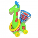 Girafe à roulettes pour lancer avec anneaux et panier