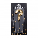 Bougie de fête dorée en forme de point d'interrogation