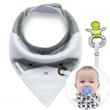 Bavoir/bandana avec attache-tetine – blanc et gris