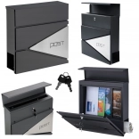 Grande boîte aux lettres anthracite pour lettres et journaux avec inscription POST, format A4