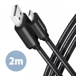 Câble AXAGON MicroUSB - USB A 2 m, gaine ALU tressée, noir