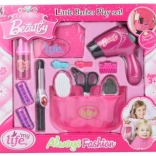 Coffret de petite coiffeuse avec sèche-cheveux à piles et accessoires