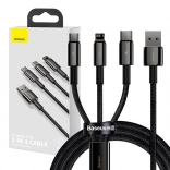 Baseus Tungsten Gold câble 3‑en‑1 de charge et de données USB vers Lightning / USB‑C / micro USB, 3,5 A, 1,5 m (noir)