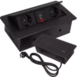 Barrette multiprise encastrable pour plan de travail avec 2 prises et 2 USB, noire