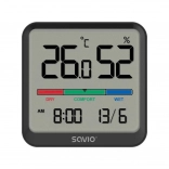 Thermomètre et hygromètre numériques SAVIO avec LCD, horloge et date, support magnétique – noir
