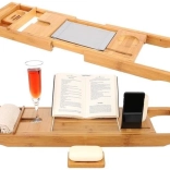 Étagère de bain en bambou Spa à domicile – plateau extensible pour baignoire