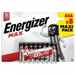 Piles alcalines AAA ENERGIZER MAX, blister de 8 pièces