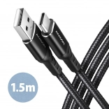Câble USB-C - USB-A Axagon 1,5m, aluminium, tressé nylon