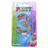 Bougie de fête numéro 3 à rayures