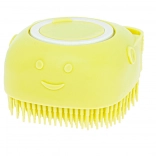 Brosse de bain en silicone pour chiens et chats avec distributeur – jaune