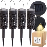 lanternes de jardin solaires avec découpes décoratives, LED, avec capteur crépusculaire, à piquer ou à suspendre, lot de 4