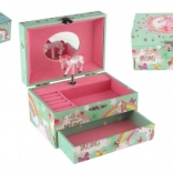 Boîte à musique porte-bijoux à remontoir avec licorne, coffret musical avec miroir et tiroir 16 × 10 × 12 cm