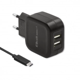 Chargeur USB double Qoltec 17W avec câble USB-C