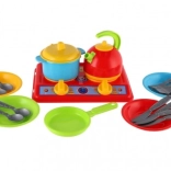Set de vaisselle en plastique avec réchaud et accessoires pour enfants