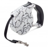 Laisse automatique avec fonction de blocage 5m, blanc avec lys