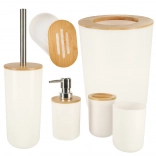 Ensemble de salle de bain 6 pièces blanc avec éléments en bambou