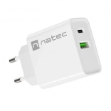 Chargeur secteur NATEC Ribera 20W, 1× USB‑C + 1× USB‑A, blanc