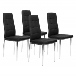 Ensemble de 4 chaises noires pour le salon et la salle à manger avec pieds chromés