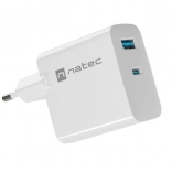 Chargeur Natec Ribera GaN 65W USB-A et USB-C blanc