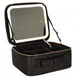 Trousse de toilette de voyage avec miroir LED, noire