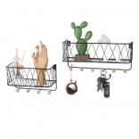 Étagère murale suspendue avec crochets – noire, 25,5 cm