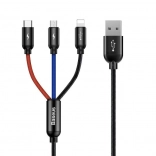 Baseus câble 3-en-1 USB‑C / Lightning / Micro USB, 3,5 A, 0,3 m, noir