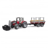BRUDER tracteur MASSEY FERGUSON 7480 avec chargeur frontal et remorque à grumes