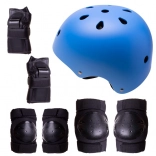 Casque + protections pour rollers, skateboard, vélo - bleu-noir, M