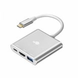 Adaptateur USB-C HUB 3-en-1 - HDMI, USB, PD argent