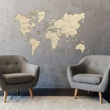 Carte du monde 3D murale en bois XXL couleur naturelle