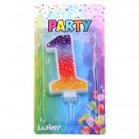 Bougie de fête numéro 1 avec étoiles