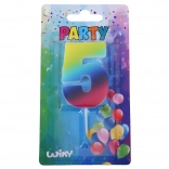 Bougie de fête chiffre 5 arc-en-ciel