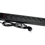 barrette d’alimentation rack 19" avec 8 prises Schuko et fiche CEE 7/7