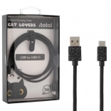 Câble de charge USB‑C avec chat noir et sangle en silicone pour ajuster la longueur