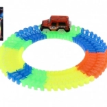 Piste de course flexible lumineuse avec une petite voiture à pile, 57 pièces, 72 cm