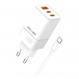 Chargeur secteur 65W GaN 2x USB‑C + USB‑A avec câble USB‑C – Blanc