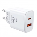 Chargeur secteur JOYROOM 20 W avec USB‑C et USB‑A (blanc, UE)