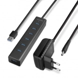 Hub USB 3.2 Gen 1 AXAGON à 7 ports avec charge, en aluminium, avec adaptateur