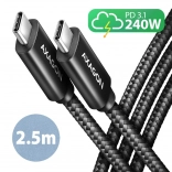 Câble USB‑C AXAGON 2,5 m 240 W PD 5 A, tressé en aluminium, USB 2.0, noir