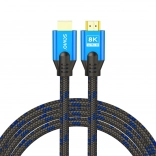 câble HDMI 2.1 3 m 8K bleu‑noir avec connecteurs dorés