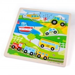 Puzzle encastrable en bois avec sons - Moyens de transport