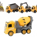 Petites voitures de chantier en plastique à inertie 10 cm – 3 modèles, boîte de 12 pcs