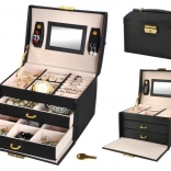 Boîte à bijoux satinée avec clé et miroir – noir