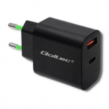 Chargeur secteur 18W USB type C PD et USB QC 3.0 noir