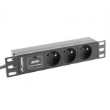 Multiprise PDU 10" 1U pour rack, 3x prise FR, 2 m, 16 A, 230 V, noire