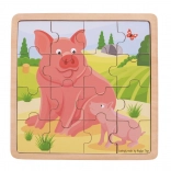 Puzzle en bois BIGJIGS TOYS – cochon et porcelet, 16 pièces