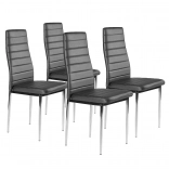 Lot de 4 chaises de salle à manger en éco-cuir, gris, pieds chromés
