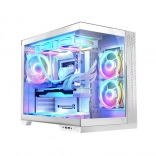 Boîtier PC VOLCANO Panorama Apex ARGB, 7× ventilateurs ARGB, blanc